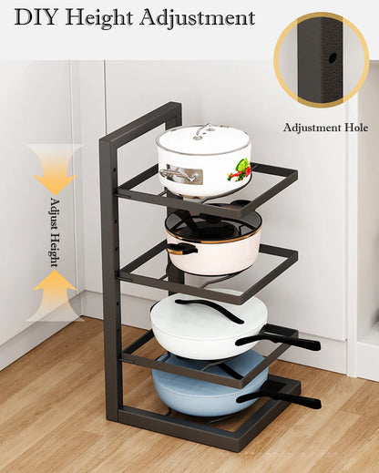 Adjustable Stainless Steel Pot Rack Organizer – Multi-Layer Kitchen Pan & Lid Storage Stand