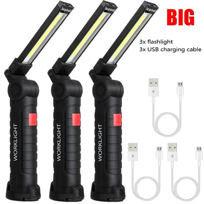 High Power LED Flashlight USB Rechargeable Camping Work Light Portable Outdoor Torch with Magnetic Base for Emergency Lighting