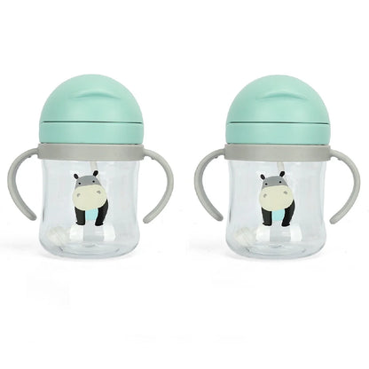 1/2pcs 250ml Pink Baby Drinking Cup Feeding Bottle With Straw Gravity Ball Wide Caliber Drinking Milk Water Bottle With Handle