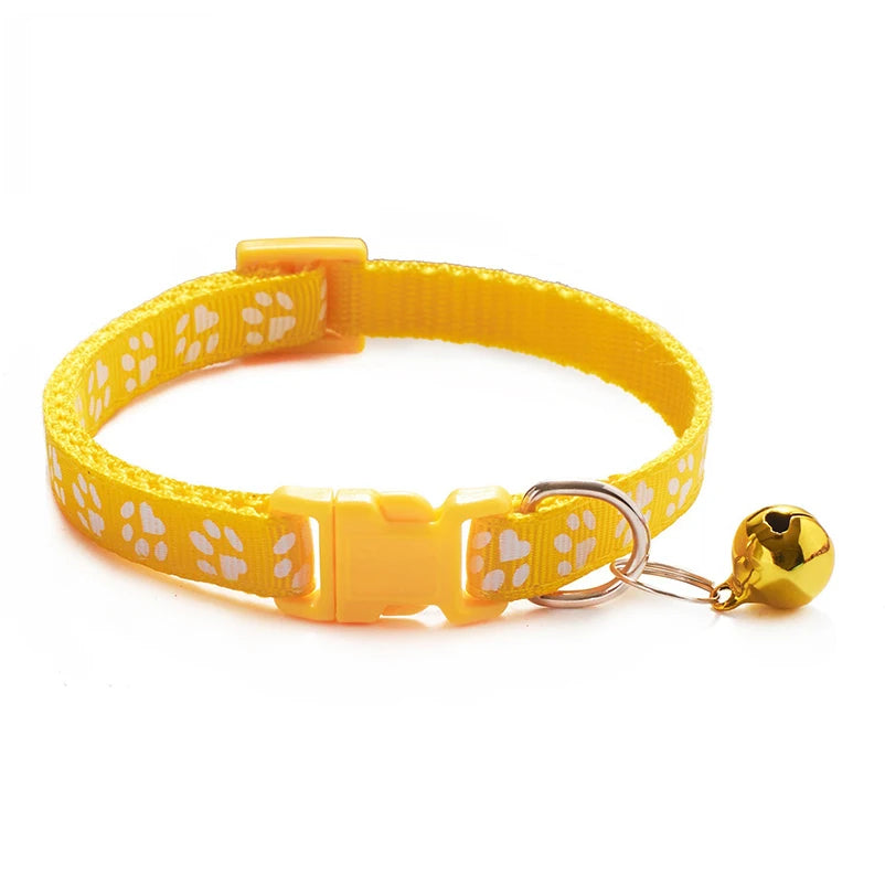 Adjustable Cat Collar with Bell – Dog Print Pet Necklace in Multiple Colors