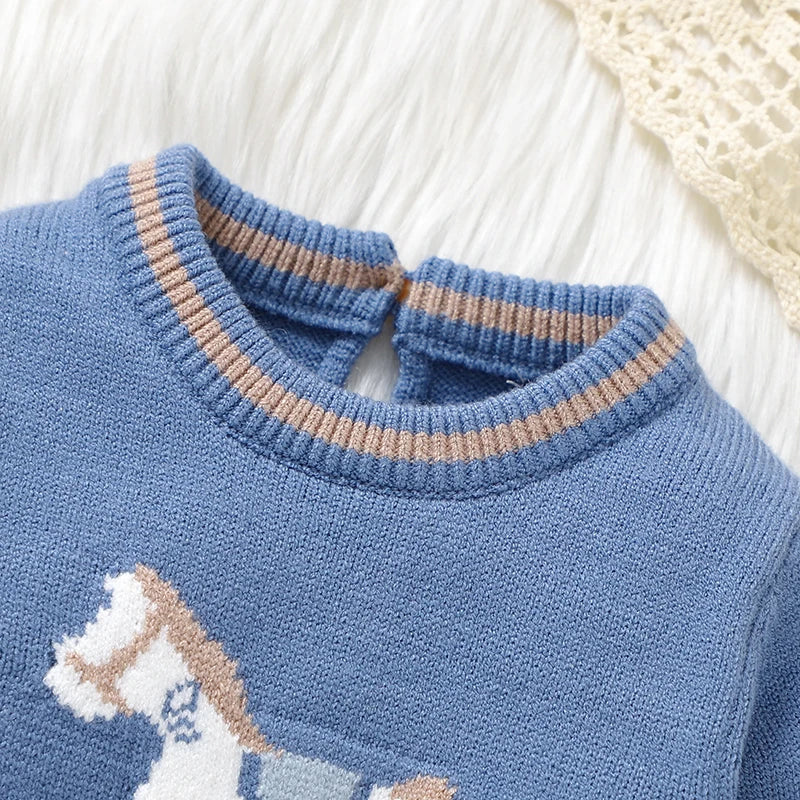 Blue Knit Baby Romper – Long Sleeve Jumpsuit for Newborn Boys & Unisex Winter Wear