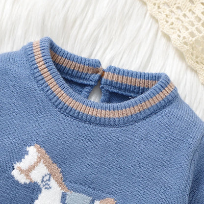 Blue Knit Baby Romper – Long Sleeve Jumpsuit for Newborn Boys & Unisex Winter Wear