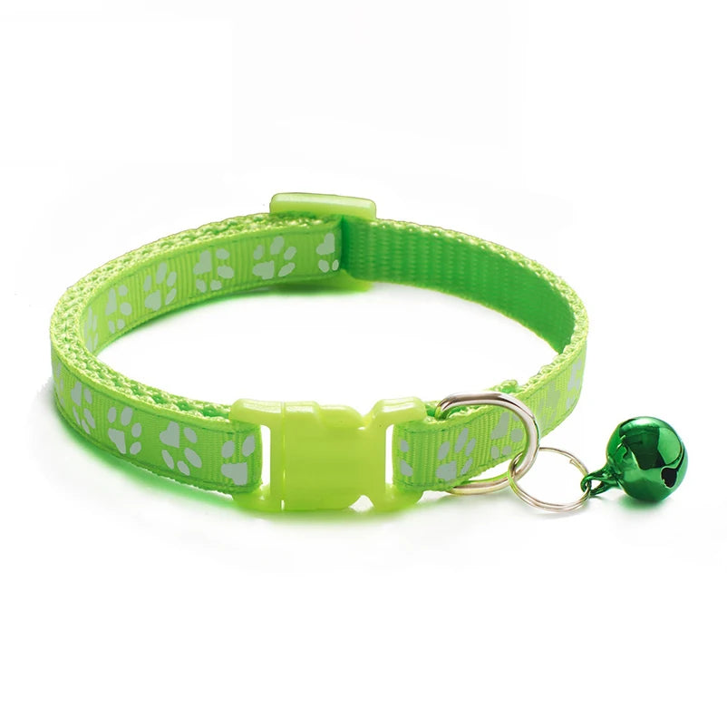 Adjustable Cat Collar with Bell – Dog Print Pet Necklace in Multiple Colors