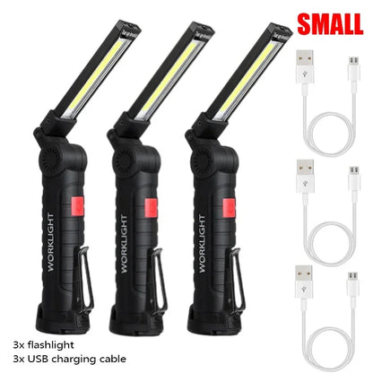 High Power LED Flashlight USB Rechargeable Camping Work Light Portable Outdoor Torch with Magnetic Base for Emergency Lighting