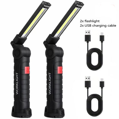High Power LED Flashlight USB Rechargeable Camping Work Light Portable Outdoor Torch with Magnetic Base for Emergency Lighting