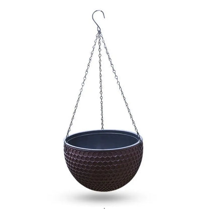 New Plastic Imitation Weaving Flower Pot Self Absorbent Outdoor Hydroponic Flowerpot Garden Decoration Hanging Flower Basket