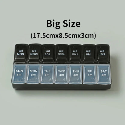 7-Day Travel Pill Organizer – Portable Weekly Pill Case with 14 Grids for Vitamins & Medications