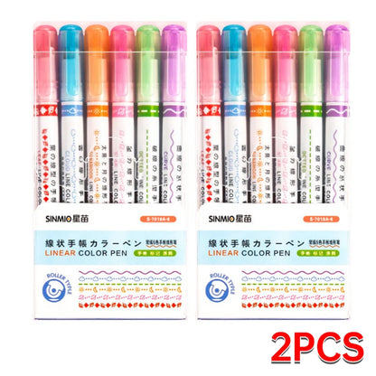 6Pcs/Set Flower Shape Outline Pens Highlighter Marker Curve Roller Tip Pen Cute Stationery Kawaii Graffiti School Acsesories
