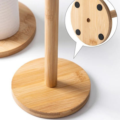Bamboo Paper Towel Holder – Vertical Wooden Roll Rack for Kitchen & Bathroom
