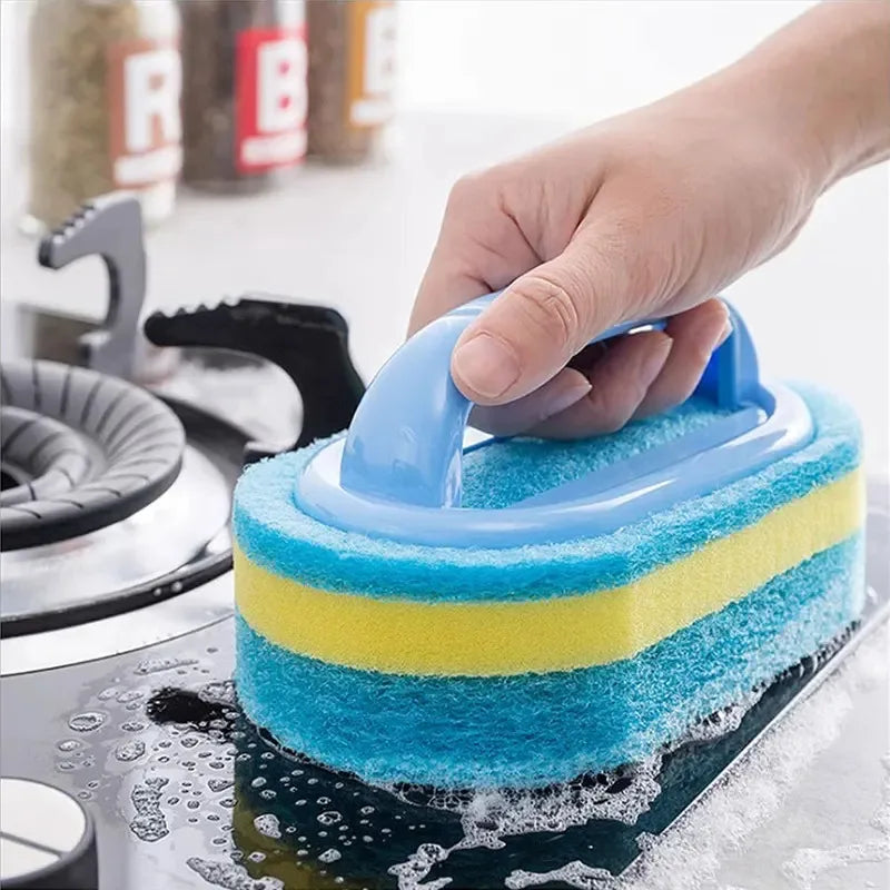 Kitchen Cleaning Brush with Handle – High-Density Scouring Pad for Pots, Walls & Tile Scrubbing