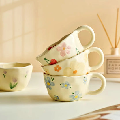 Handcrafted Ceramic Coffee Mug – 8.5oz Irregular Korean Style Tea Cup for Milk, Oatmeal & Breakfast