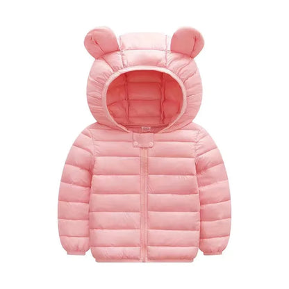 Children’s Lightweight Down Jacket with Hood – Boys Girls Autumn Dinosaur Print Coat