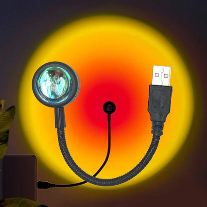 USB Sunset Lamp LED Rainbow Neon Night Light – Adjustable 13-Mode USB Projector for Bedroom & Photography Decor