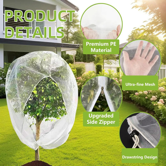 Large Fruits Tree Netting Cover with Drawstring Garden Insect Netting Transparent Anti-Bird Plant Barrier Mesh Screen