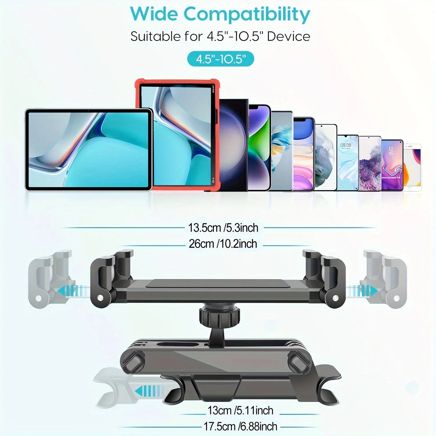 Universal Car Tablet Holder – 360° Rotating Back Seat Headrest Mount for iPad, Mini, Pro & 4–13 Inch Tablets