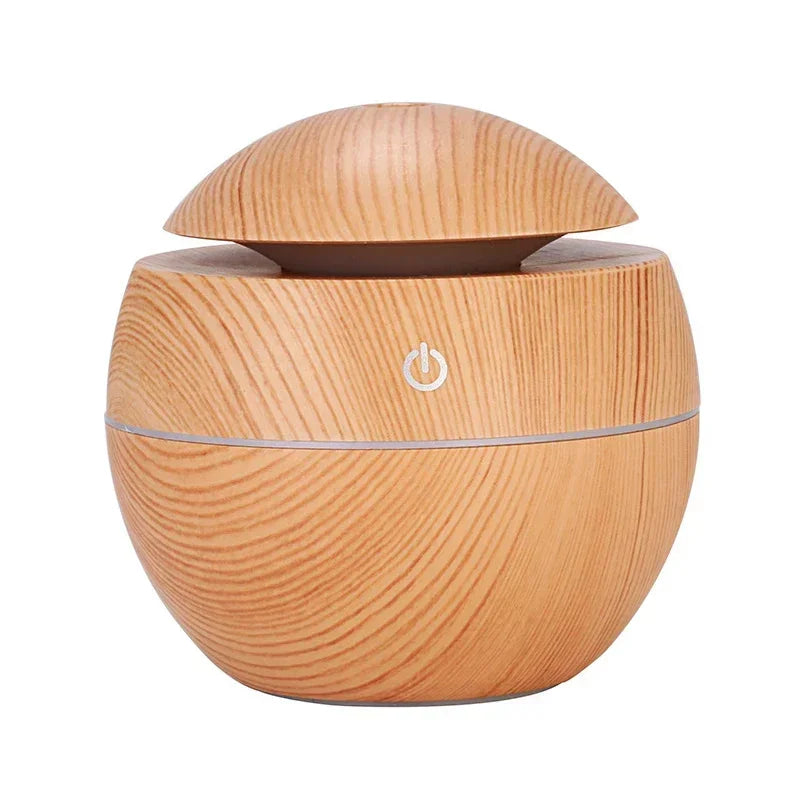 Mini Woodgrain USB Humidifier – Ultrasonic Aromatherapy Diffuser with Color Night Light