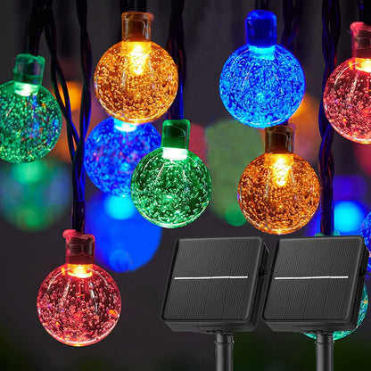 LED Solar String Lights – Waterproof Crystal Globe Lights with 8 Modes for Outdoor Garden, Patio, Tree & Party Decoration