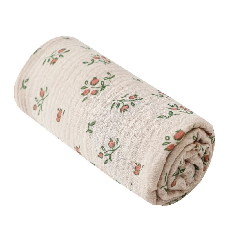 Cotton Muslin Baby Swaddle Blanket – Solid & Floral Print Crinkle Fabric for Newborns and Toddlers