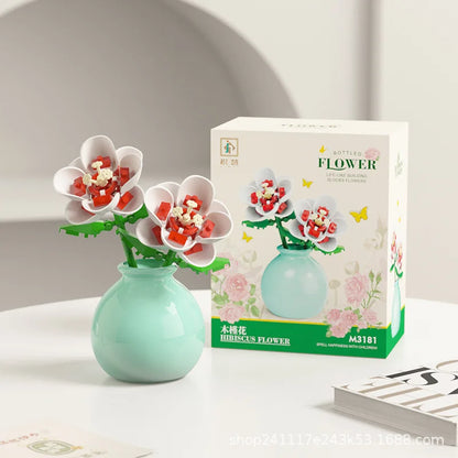 Flower Building Block Set with Pot – DIY Bouquet Kit with Roses, Lilies & Decorative Display Vase