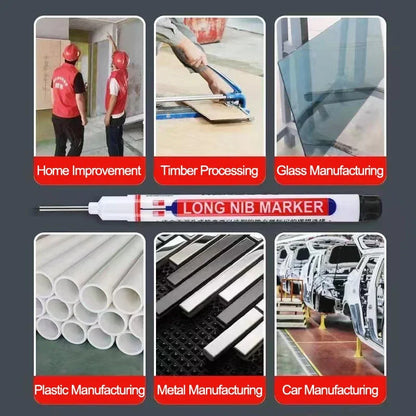 8Pcs Set 20mm Deep Hole Long Nib Head Markers – Waterproof Metal Perforating Pens for Woodworking, Bathroom & Multi-Purpose Decoration