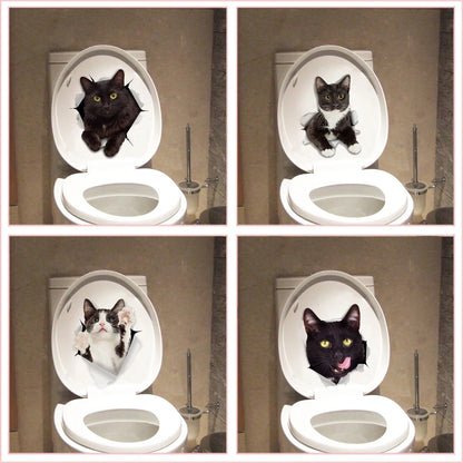 Funny 3D Hole Cat & Dog Toilet Stickers – Cute DIY Wall Decals for Bathroom & Home Decoration