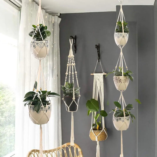 Handmade Macrame Plant Hanger – Cotton Hanging Flower Pot Holder for Indoor & Outdoor Decor