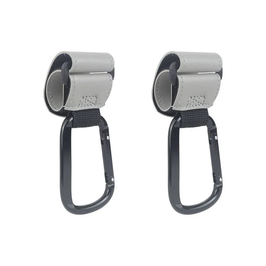 Stroller Organizer Hooks – 360° Rotatable PU Leather Pram Hanger Clips (1/2pcs)