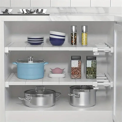 White Expandable Divider Punch-Free Retractable Multi-Layer Shelf – Wardrobe, Kitchen & Bathroom Storage Organizer