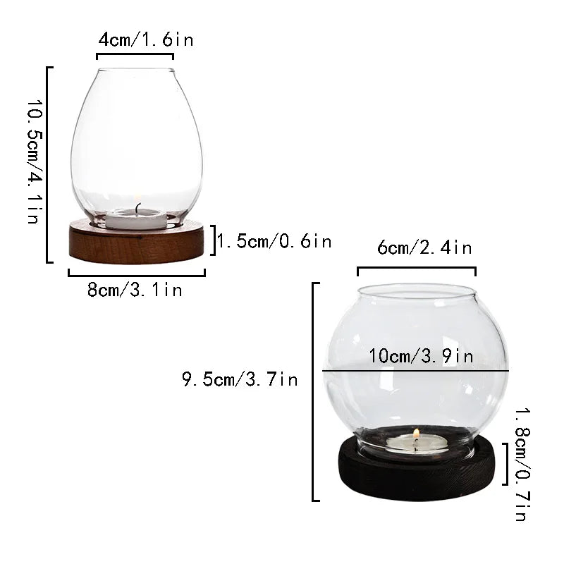 Transparent Round Glass Candlestick – Retro Windproof Candle Holder for Weddings & Decor