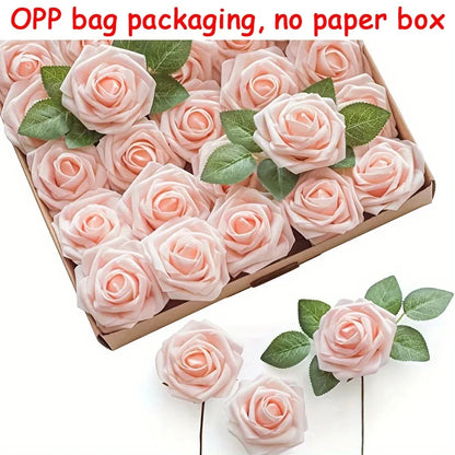 25Pcs Milk White Artificial Rose Flowers – Silk Fake Flower Stems for DIY Wedding Bouquets & Home Decor
