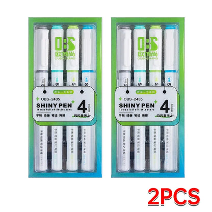 4 Colors Shining Highlighter Pens – Kawaii School Markers for Notes & Journals
