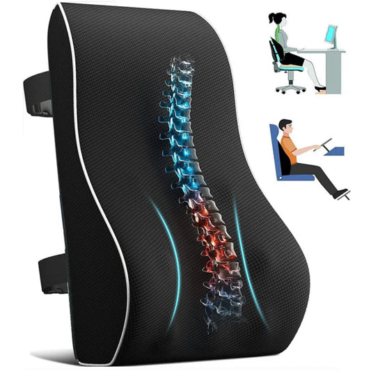 Car Seat Lumbar Support Cushion – Memory Foam Back Support Pad for Office Chairs & Car Driver Comfort