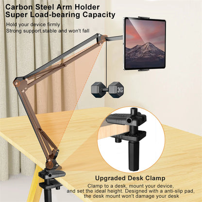 Tablet Stand Holder for Bed – Adjustable Rotatable Phone & Tablet Holder for 4-12.9" iPad Pro, Samsung Tab, Xiaomi Pad with Long Flexible Arm