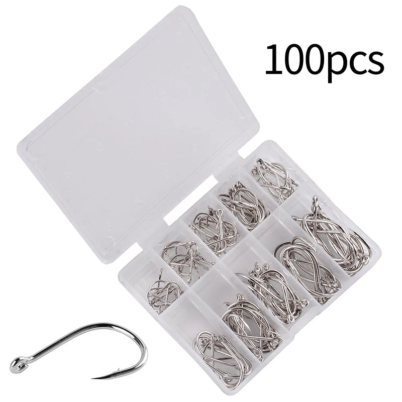 100Pcs High Carbon Steel Fishing Hooks Set – Assorted Barbed Carp Hooks for Fly & Jig Fishing