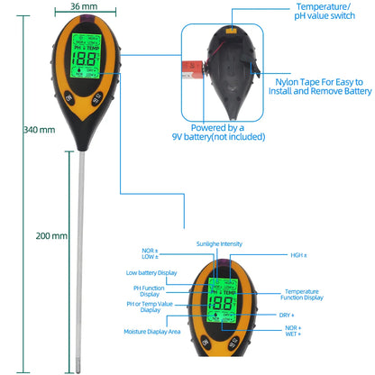 5-in-1 PH Soil Tester – Portable Moisture Meter, Thermometer, Humidity & Water Analyzer for Gardening & Hydroponics