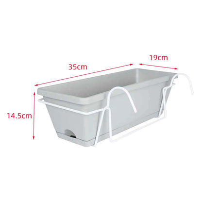 Balcony Railing Hanging Planter – 6L Plastic Window Box with Tray & Rack