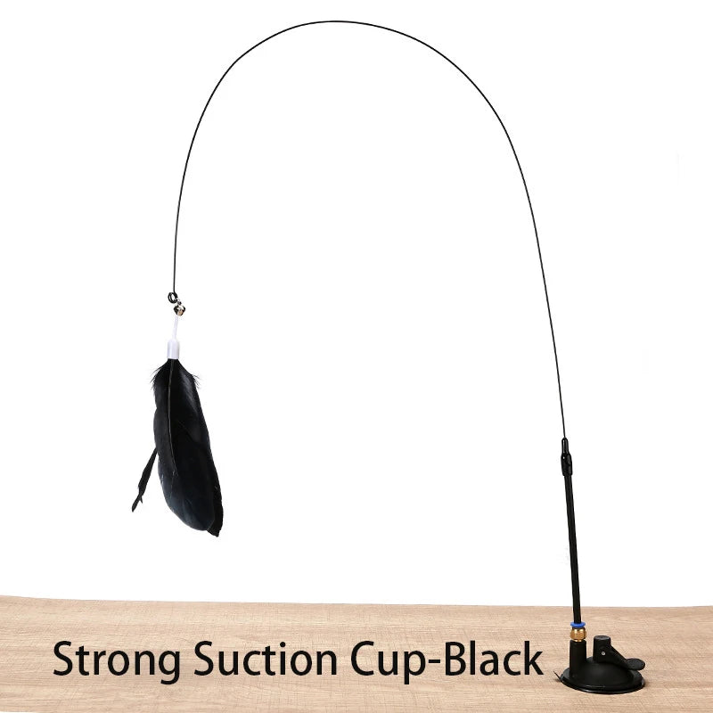 Interactive Handfree Cat Toy – Feather Teaser Wand with Suction Cup for Kitten Play