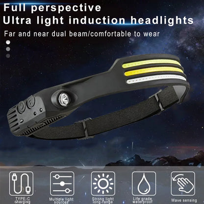 6 Modes LED Induction Headlamp COB Sensor Head Lamp Rechargeable Built-in Battery Flashlight Outdoor Work Lighting Headlights
