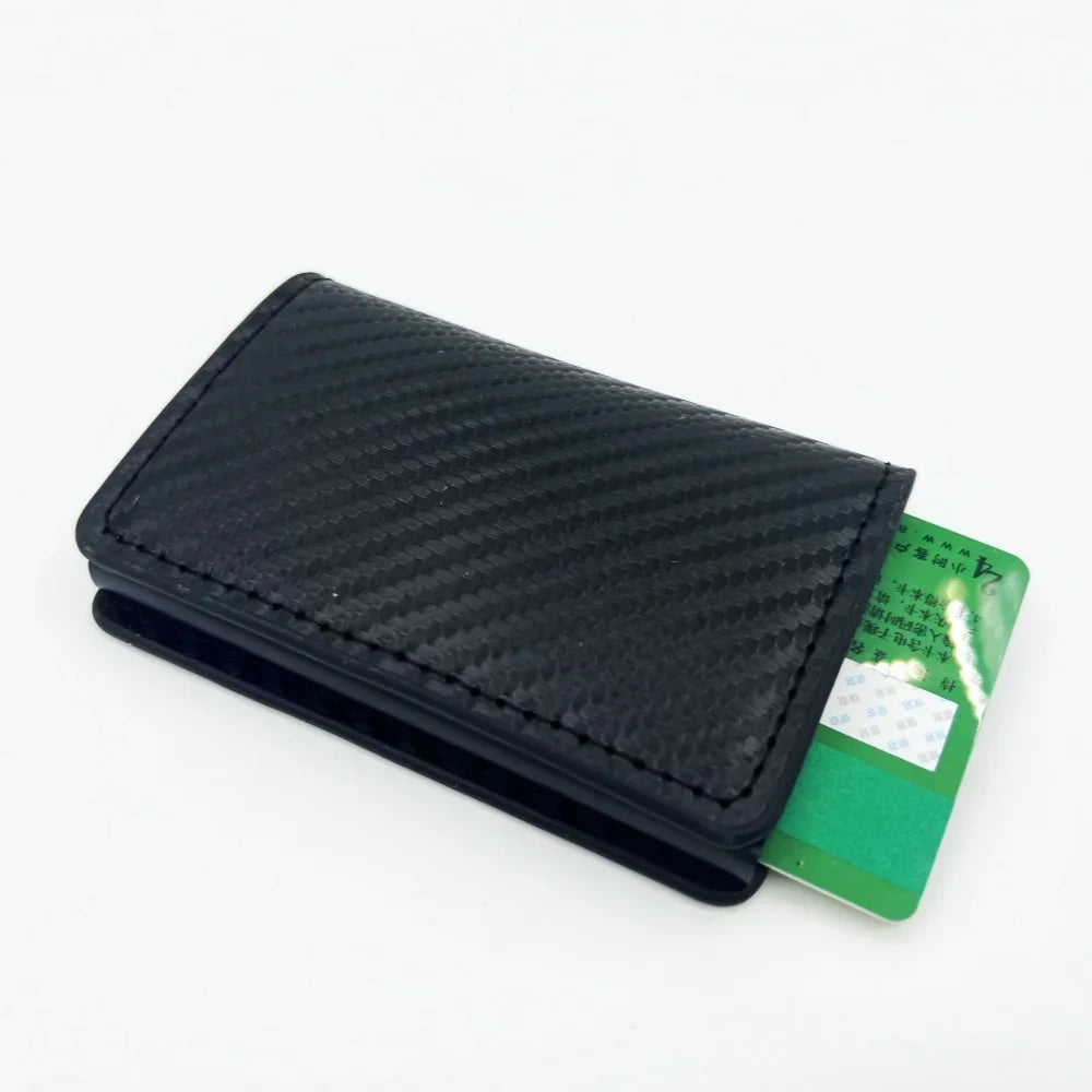 Fashion Carbon Fiber Anti-theft Credit Card Package Metal Cards Box Men Wallet Holder PU Purse