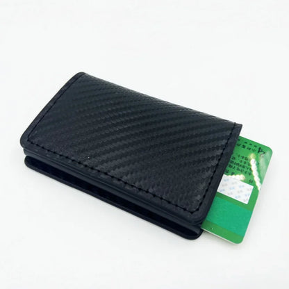Fashion Carbon Fiber Anti-theft Credit Card Package Metal Cards Box Men Wallet Holder PU Purse
