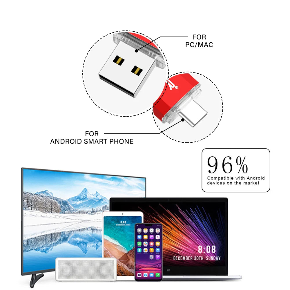 JASTER Pendrive Type C OTG USB Flash Drive 128GB 64GB 32GB 16GB 8GB 4GB Memory Stick 2.0 Pendrive High Speed for Type-C Device