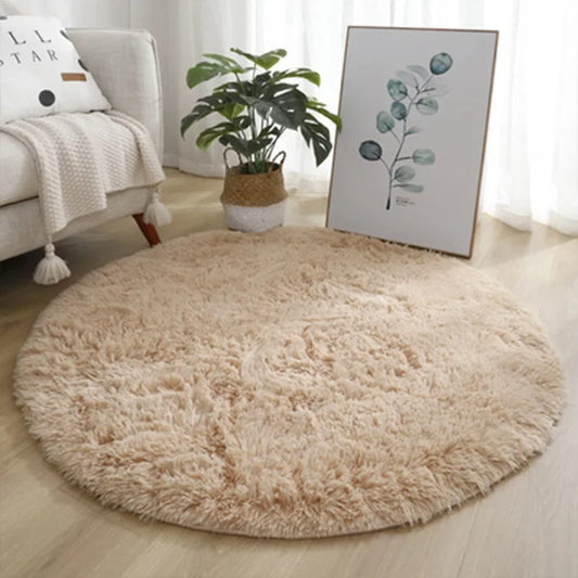 VIKAMA Simple Round Shaggy Rug – Thick, Soft Polyester Floor Mat for Bedroom, Living Room, and More