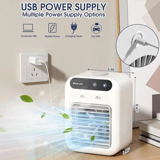 Mini Portable Air Conditioner & Humidifier – USB Cooling Fan with Dual Wind Speeds