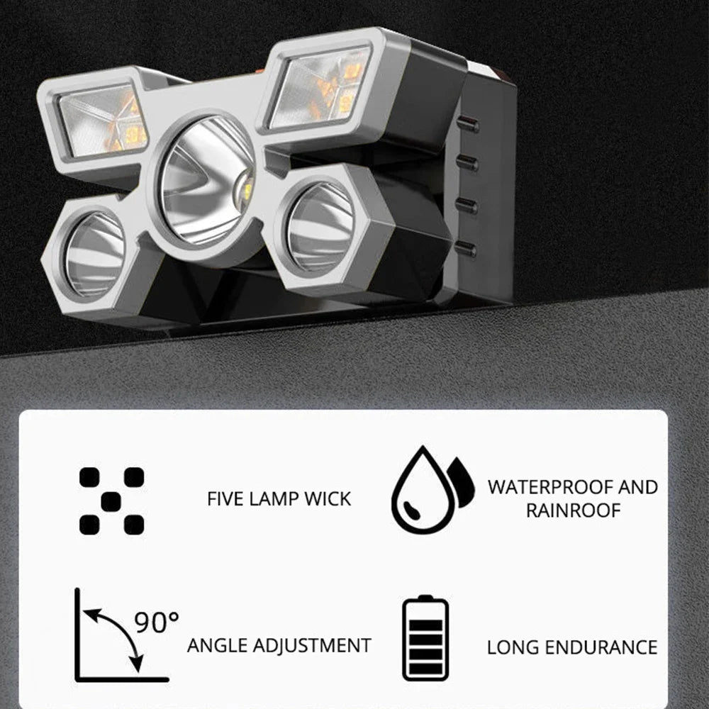 5LED USB Headset Flashlight – High-Brightness Rechargeable Headlamp for Outdoor, Fishing & Household Use