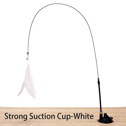 Interactive Handfree Cat Toy – Feather Teaser Wand with Suction Cup for Kitten Play