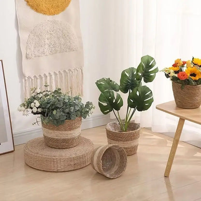 1Pcs For Garden Terraces Flower Pot Basket Rattan Straw Planter Basket Grass Woven Flowerpot Furniture Decoration Mini/S/M/L
