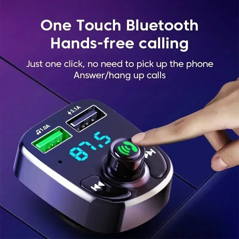 VIKEFON LED MP3 Car Bluetooth FM Hands-Free Bluetooth-compaitable 5.0 Transmitter 3.1A QC3.0 PD Type C Dual USB Car Charger