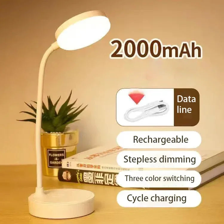 Flexible LED Desk Lamp with 3-Level Dimmer – USB Powered Eye-Caring Warm & White Light for Home Office & Study