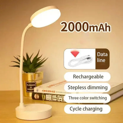 Flexible LED Desk Lamp with 3-Level Dimmer – USB Powered Eye-Caring Warm & White Light for Home Office & Study