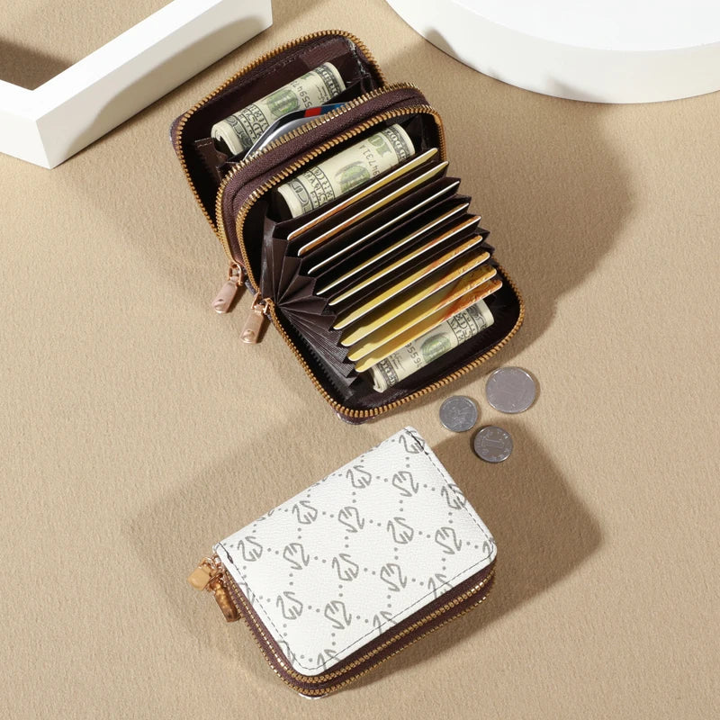 Chic Vintage Zipper Card Holder Wallet – Women’s Faux Leather Purse with Coin Pocket & Multi-Card Slots